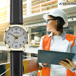 ATRIUM Watch - Women - Gold Coloured - Black Leather Strap (13.5-18.5cm) - White Dial - 27mm