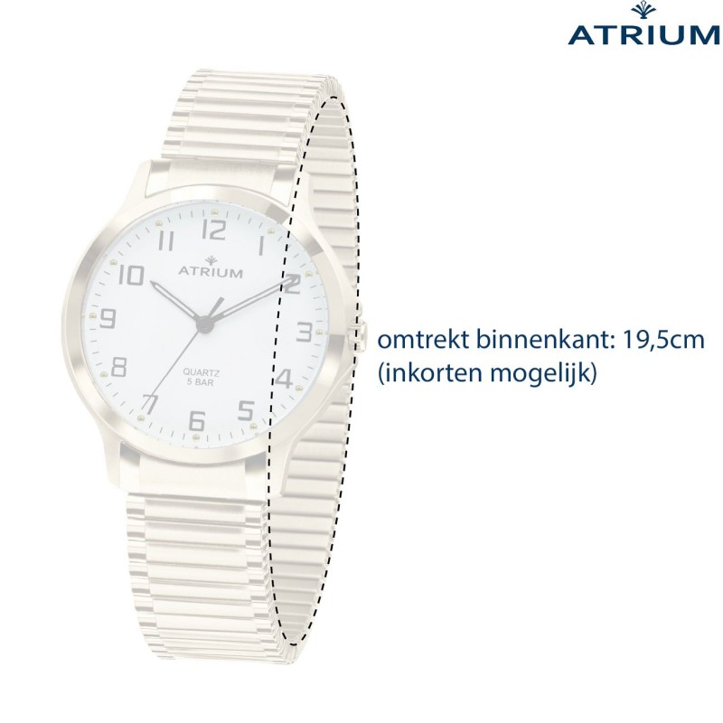 ATRIUM Horloge - Dames - Edelstaal - Goudkleurig - Flexibele Rekband (19,5cm) - 5 Bar - Wit Wijzerblad