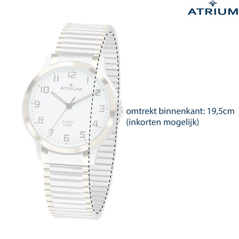 ATRIUM Horloge - Dames - Edelstaal - Bicolor - Flexibele Rekband (19,5cm) - 5 Bar - Wit Wijzerblad