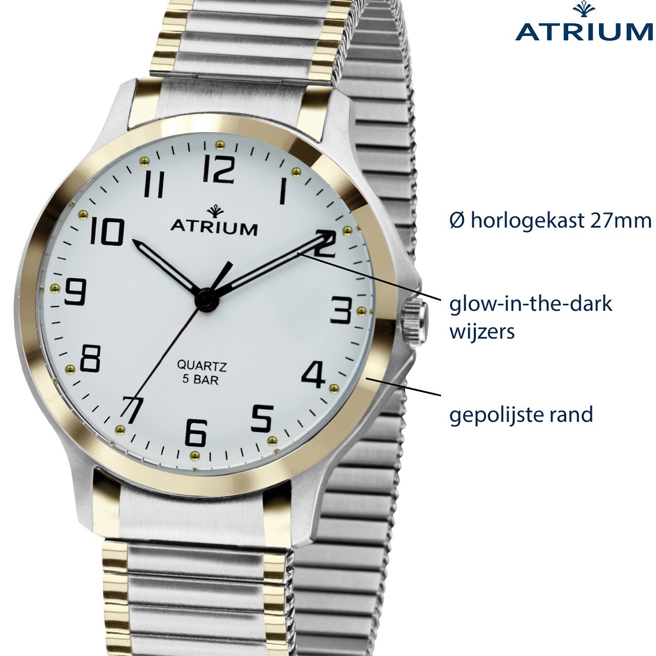 ATRIUM Horloge - Dames - Rekband - Edelstaal - Bicolor - A13-64