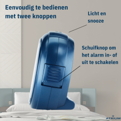 ATRIUM Wekker - Analoog - Donkerblauw - Zonder tikgeluid - A240-35