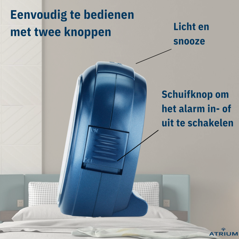 ATRIUM Wekker - Analoog - Donkerblauw - Zonder tikgeluid - A240-35