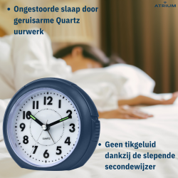 ATRIUM Wekker - Analoog - Donkerblauw - Zonder tikgeluid - A240-35