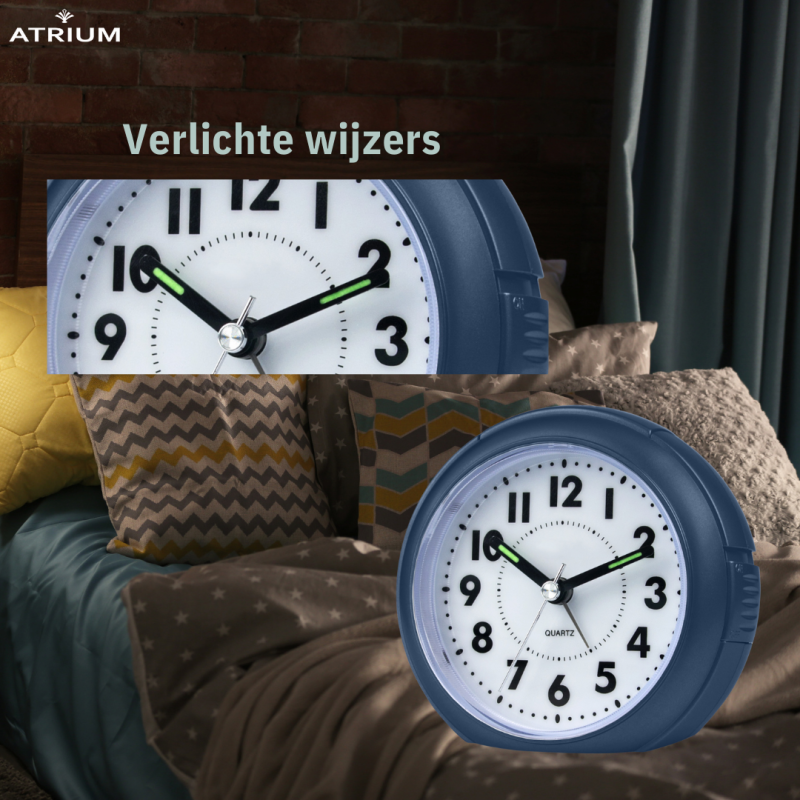 ATRIUM Wekker - Analoog - Donkerblauw - Zonder tikgeluid