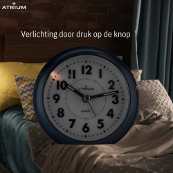 ATRIUM Wekker - Analoog - Donkerblauw - Zonder tikgeluid