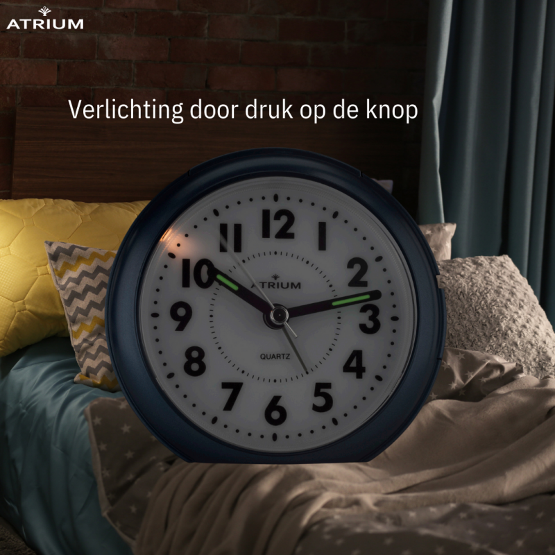 ATRIUM Wekker - Analoog - Donkerblauw - Zonder tikgeluid - A240-35