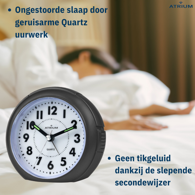 ATRIUM Wekker - Analoog - Zwart - Zonder tikgeluid - A240-7