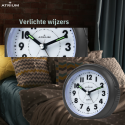 ATRIUM Wekker - Analoog - Wit - Zonder tikgeluid - A240-7