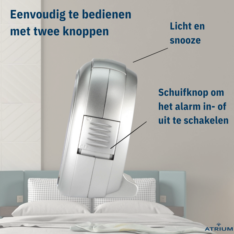ATRIUM Wekker - Analoog - Zilver - Zonder tikgeluid - Snooze - Quartz