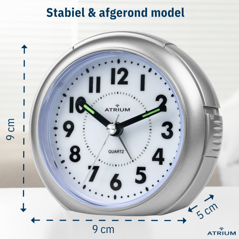 ATRIUM Alarm Clock - Analogue - Silver - Without Ticking Sound -  Snooze - Quartz