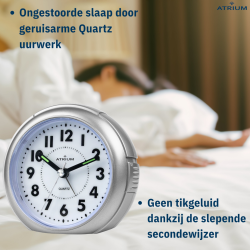 ATRIUM Wekker - Analoog - Zilver - Zonder tikgeluid