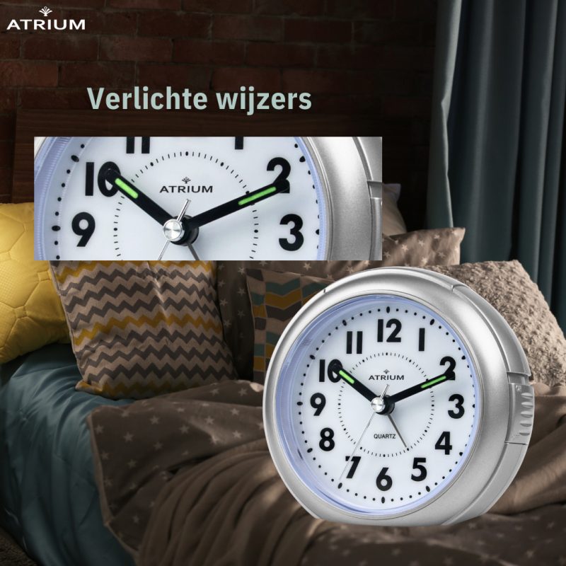 ATRIUM Wekker - Analoog - Zilver - Zonder tikgeluid