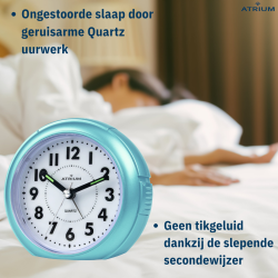 ATRIUM Wekker - Analoog - Lichtblauw - Zonder tikgeluid - A240-15