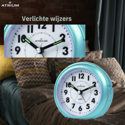 ATRIUM Wekker - Analoog - Lichtblauw - Zonder tikgeluid