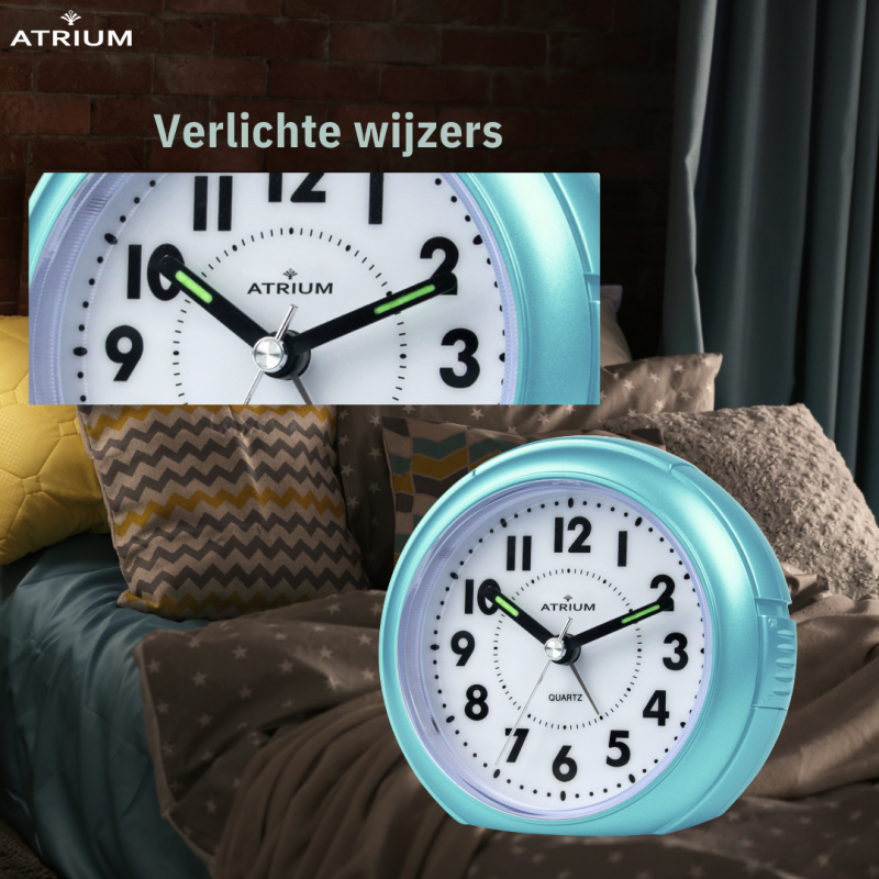 ATRIUM Wekker - Analoog - Lichtblauw - Zonder tikgeluid - A240-15