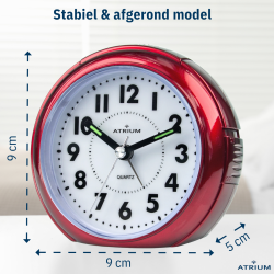 ATRIUM Alarm Clock - Analogue - Red - Without Ticking Sound - Snooze - Quartz