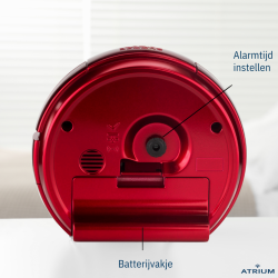 ATRIUM Alarm Clock - Analogue - Red - Without Ticking Sound - Snooze - Quartz