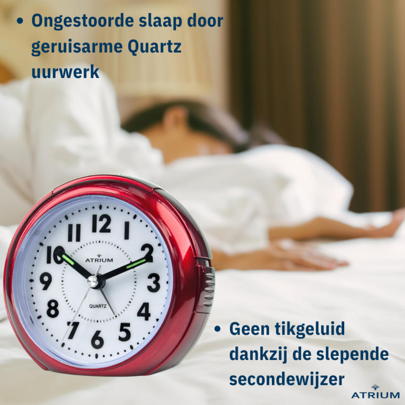 ATRIUM Wekker - Analoog - Rood - Zonder tikgeluid