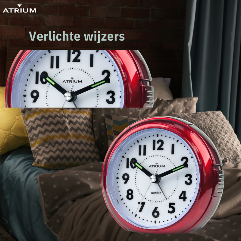 ATRIUM Wekker - Analoog - Rood - Zonder tikgeluid - A240-1