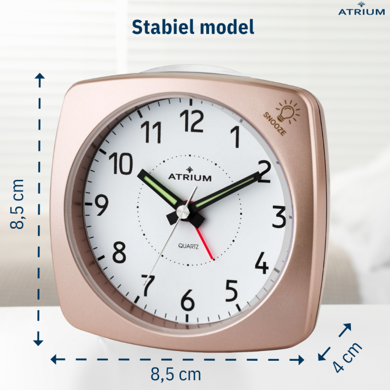ATRIUM Alarm Clock - Analogue - Bronze - Without Ticking Sound - Build-up Beep - Alarm - Snooze