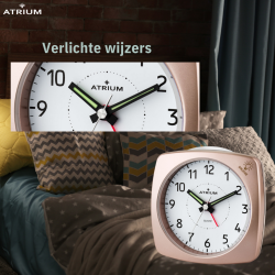 ATRIUM Wekker - Analoog - Brons - Zonder Tikgeluid - Opbouwende Pieptoon - Alarm - Snooze - A251-17