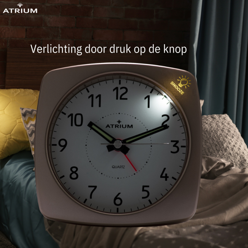 ATRIUM Alarm Clock - Analogue - Bronze - Without Ticking Sound - Build-up Beep - Alarm - Snooze