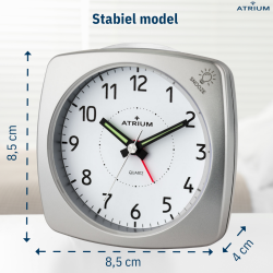 ATRIUM Alarm Clock - Analogue - Silver - Without Ticking Sound - Build-up Beep - Alarm - Snooze - A251-19
