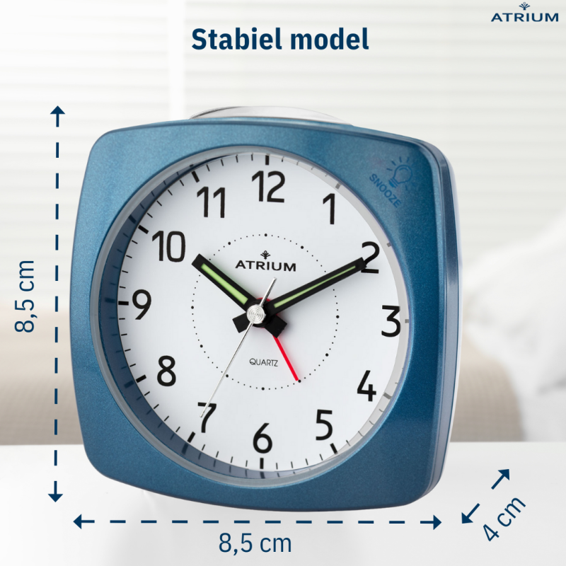 ATRIUM Alarm Clock - Analogue - Blue - Without Ticking Sound - Build-up Beep - Alarm - Snooze - A251-5