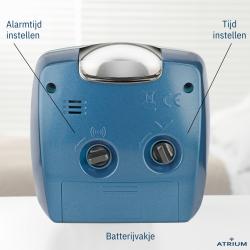 ATRIUM Alarm Clock - Analogue - Blue - Without Ticking Sound - Build-up Beep - Alarm - Snooze - A251-5