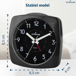 ATRIUM Wekker - Analoog - Zwart - Zonder Tikgeluid - Opbouwende Pieptoon - Alarm - Snooze