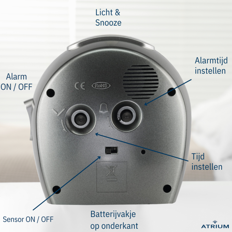 ATRIUM Alarm Clock - Seniors - Analogue - Auto Night Light - Anthracite - Clear - Easy to Use - Without Ticking - A451-4