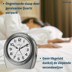 ATRIUM Alarm Clock - Seniors - Analogue - Auto Night Light - Anthracite - Clear - Easy to Use - Without Ticking