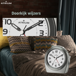 ATRIUM Wekker - Senioren - Analoog - Autolight - Antraciet - Duidelijk - Eenvoudig - Zonder tikgeluid