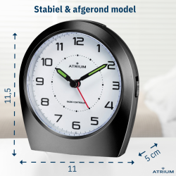 ATRIUM wekker - Radiogestuurd - Analoog - Zwart - Opbouwende Pieptoon - Snooze - Eenvoudig
