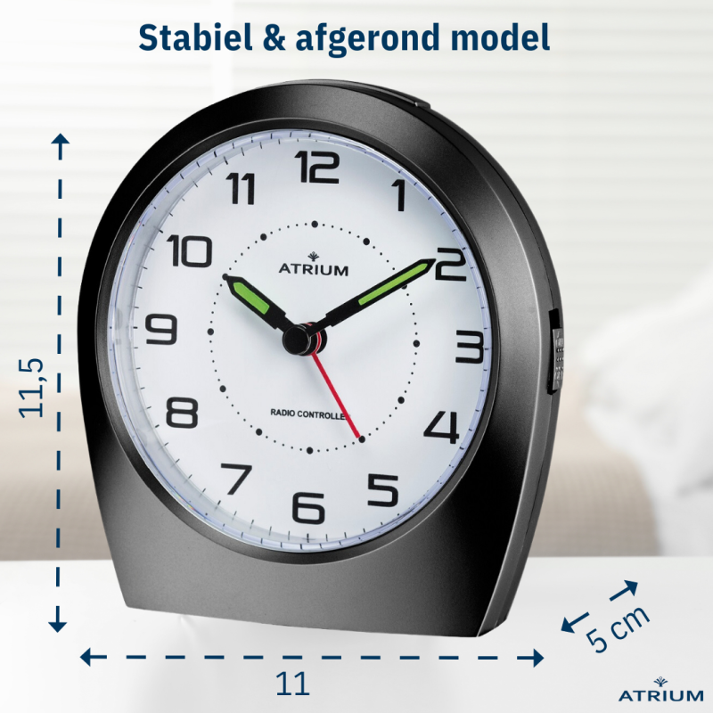 Atrium Alarm Clock - Radio-controlled - Analogue - Black - Buidl-up Beep - Snooze - Easy to use