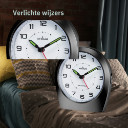 ATRIUM wekker - Radiogestuurd - Analoog - Zwart - Opbouwende Pieptoon - Snooze - Eenvoudig