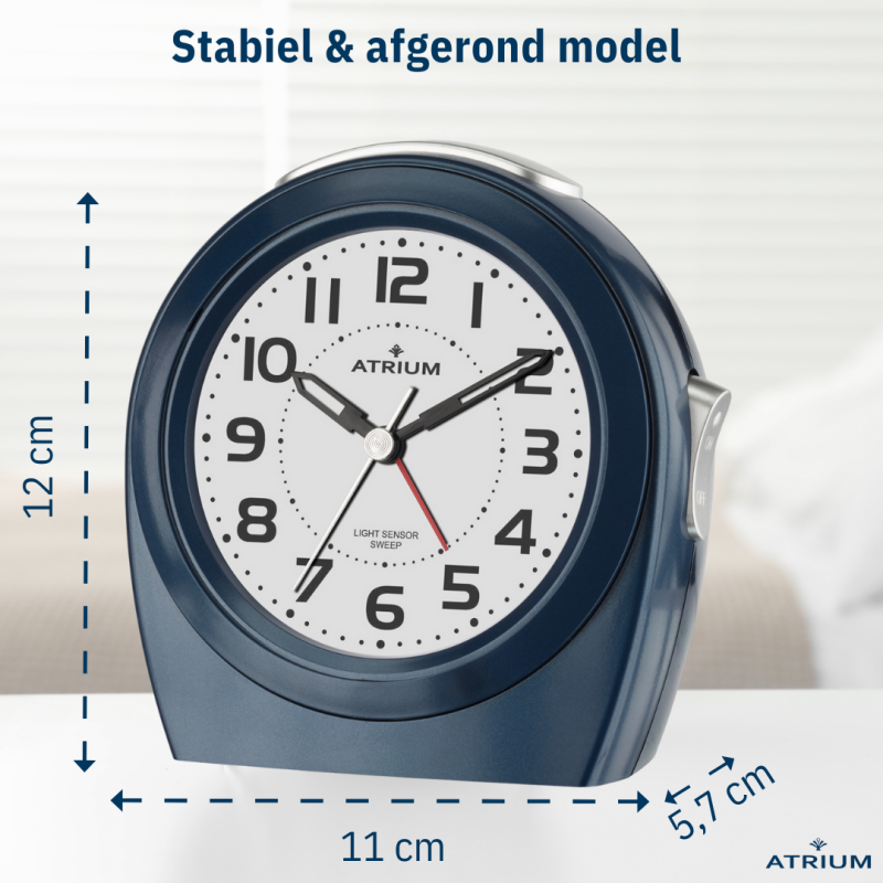 Atrium Alarm Clock - Seniors - Analogue - Auto Night Light - Dark Blue - Clear - Easy to use - No Ticking - A451-5
