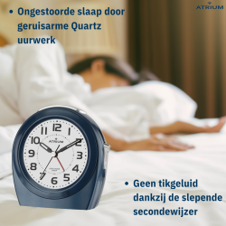 Atrium Alarm Clock - Seniors - Analogue - Auto Night Light - Dark Blue - Clear - Easy to use - No Ticking