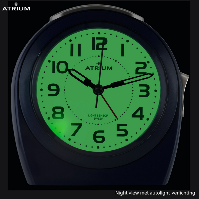 Atrium Alarm Clock - Seniors - Analogue - Auto Night Light - Dark Blue - Clear - Easy to use - No Ticking