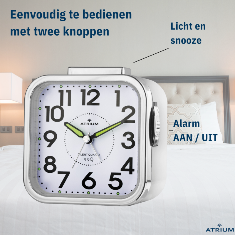 ATRIUM Alarm Clock - Seniors - Analogue - White - Clear - Easy to use - A530-0