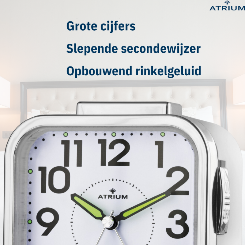 ATRIUM Wekker - Senioren - Analoog - Wit - Duidelijk - Eenvoudig in gebruik - A530-0