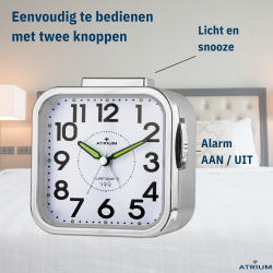 ATRIUM Wekker - Senioren - Analoog - Zilver - Duidelijk - Eenvoudig in gebruik - A530-19