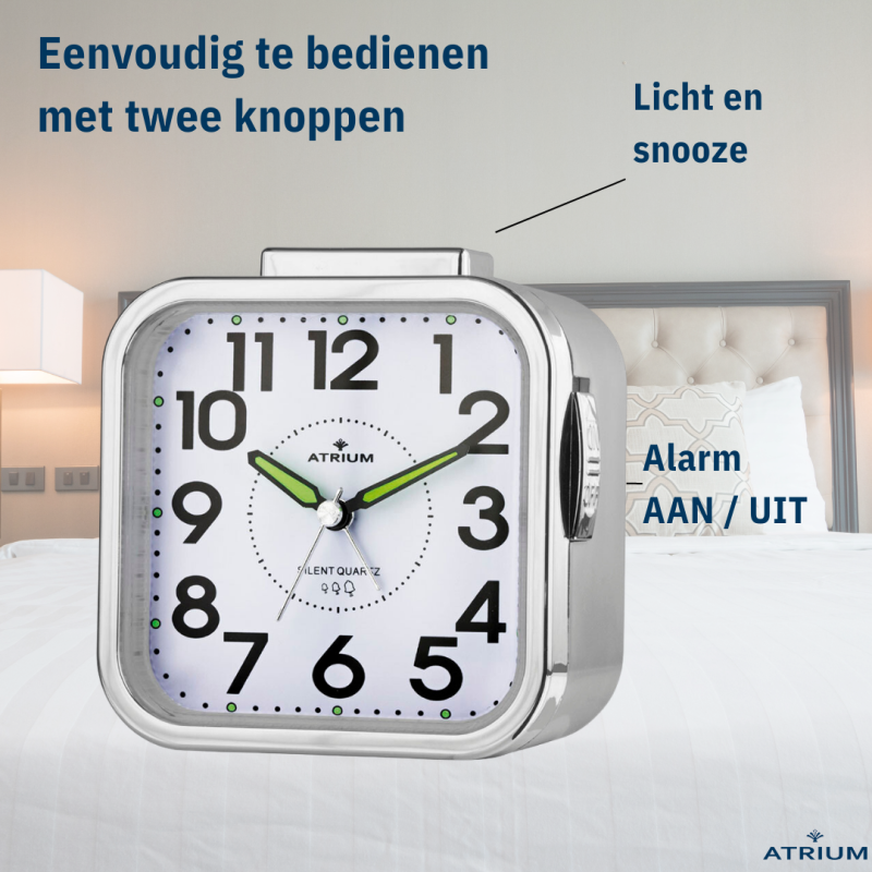 ATRIUM Wekker - Senioren - Analoog - Zilver - Duidelijk - Eenvoudig in gebruik - A530-19