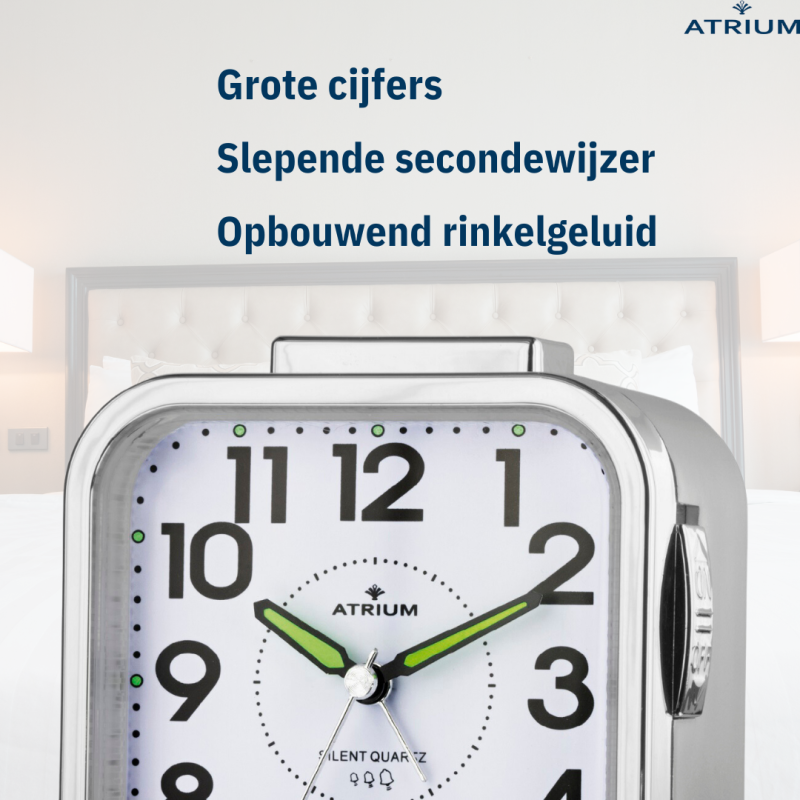 ATRIUM Wekker - Senioren - Analoog - Zilver - Duidelijk - Eenvoudig in gebruik - A530-19