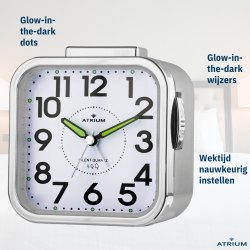 ATRIUM Wekker - Senioren - Analoog - Zilver - Duidelijk - Eenvoudig in gebruik - A530-19