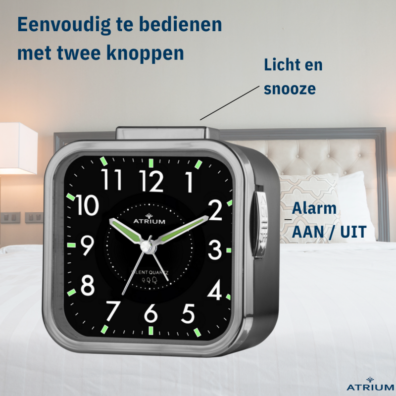 ATRIUM Wekker - Senioren - Analoog - Zwart - Duidelijk - Eenvoudig in gebruik - A530-4