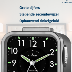 ATRIUM Wekker - Senioren - Analoog - Zwart - Duidelijk - Eenvoudig in gebruik - A530-4