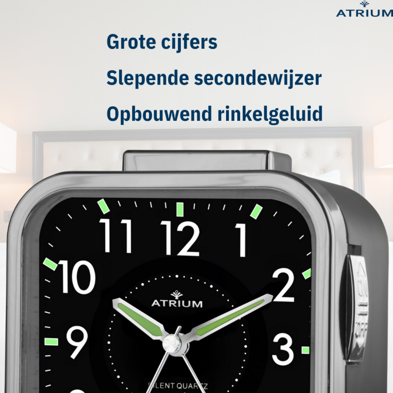 ATRIUM Wekker - Senioren - Analoog - Zwart - Duidelijk - Eenvoudig in gebruik - A530-4