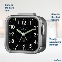 ATRIUM Wekker - Senioren - Analoog - Zwart - Duidelijk - Eenvoudig in gebruik - A530-4