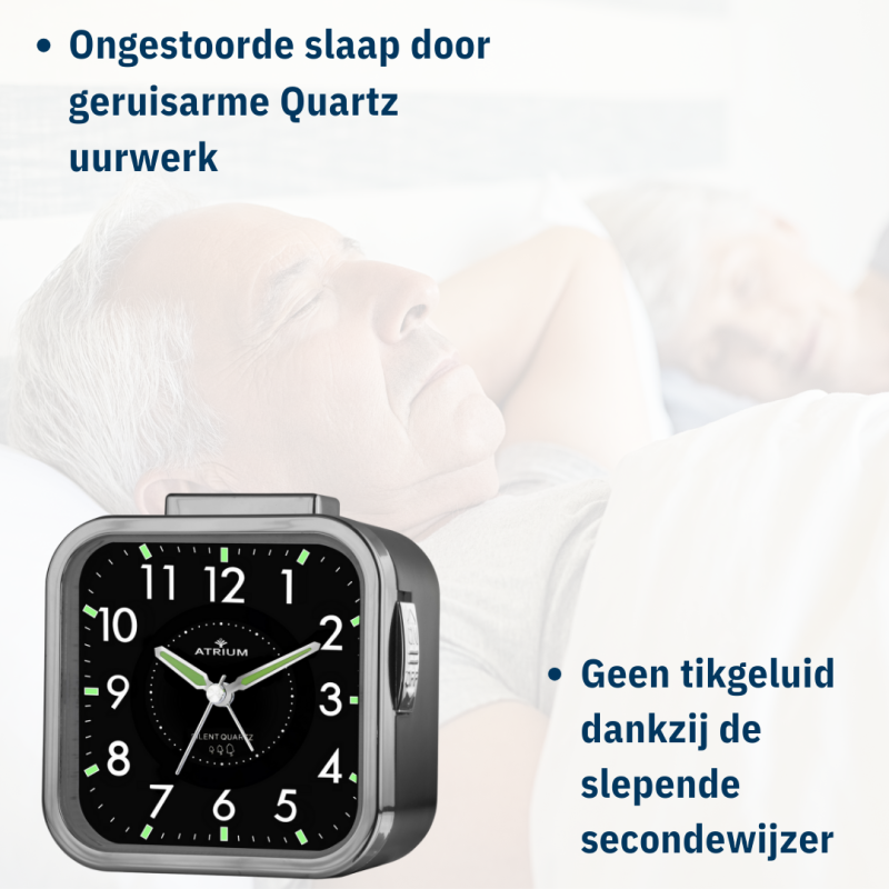 ATRIUM Wekker - Senioren - Analoog - Zwart - Duidelijk - Eenvoudig in gebruik - A530-4